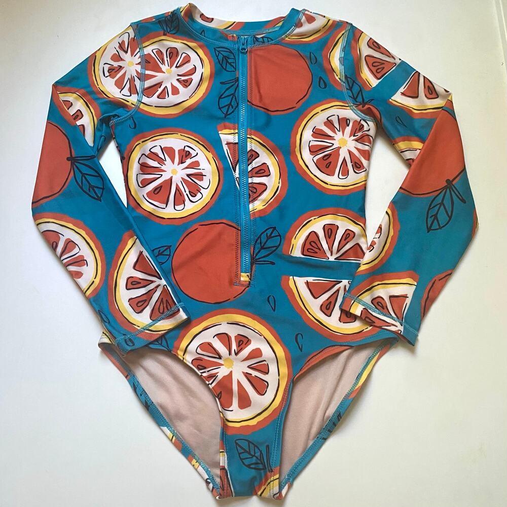 Tea Collection Orange Bathing Suit Long Sleeve Rash guard Swim One Piece